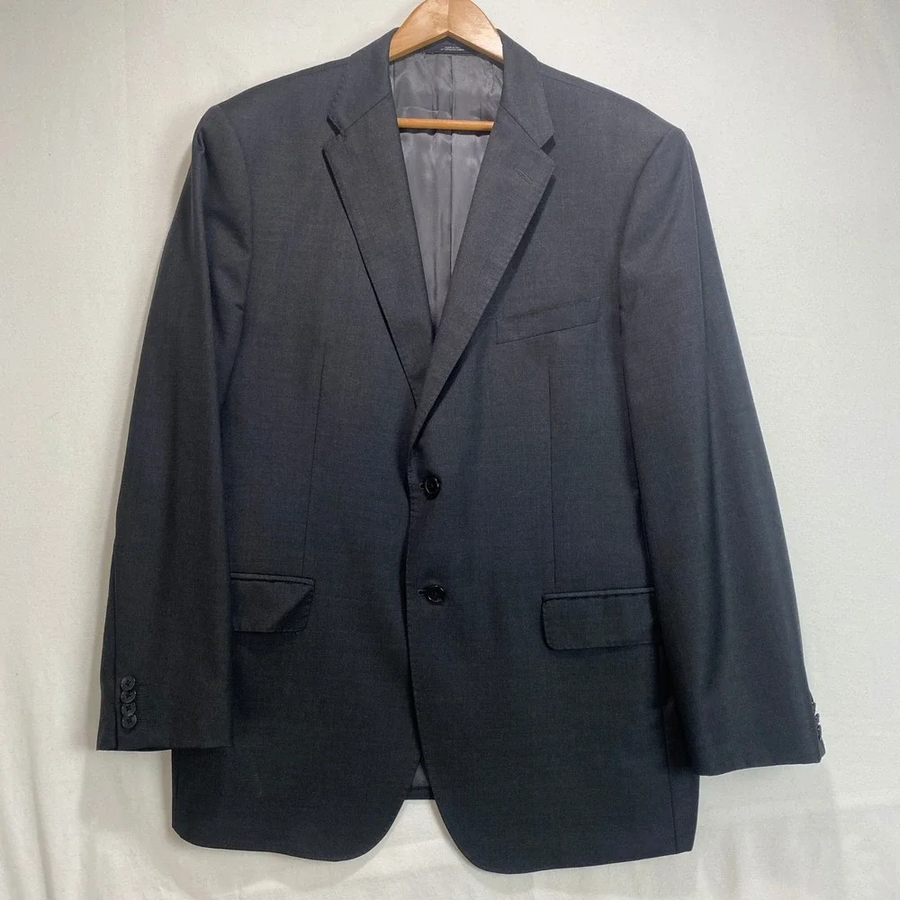 Saks Fifth Avenue Ermenegildo Zegna Wool Suit Jacket Charcoal Grey 44R W38 USA